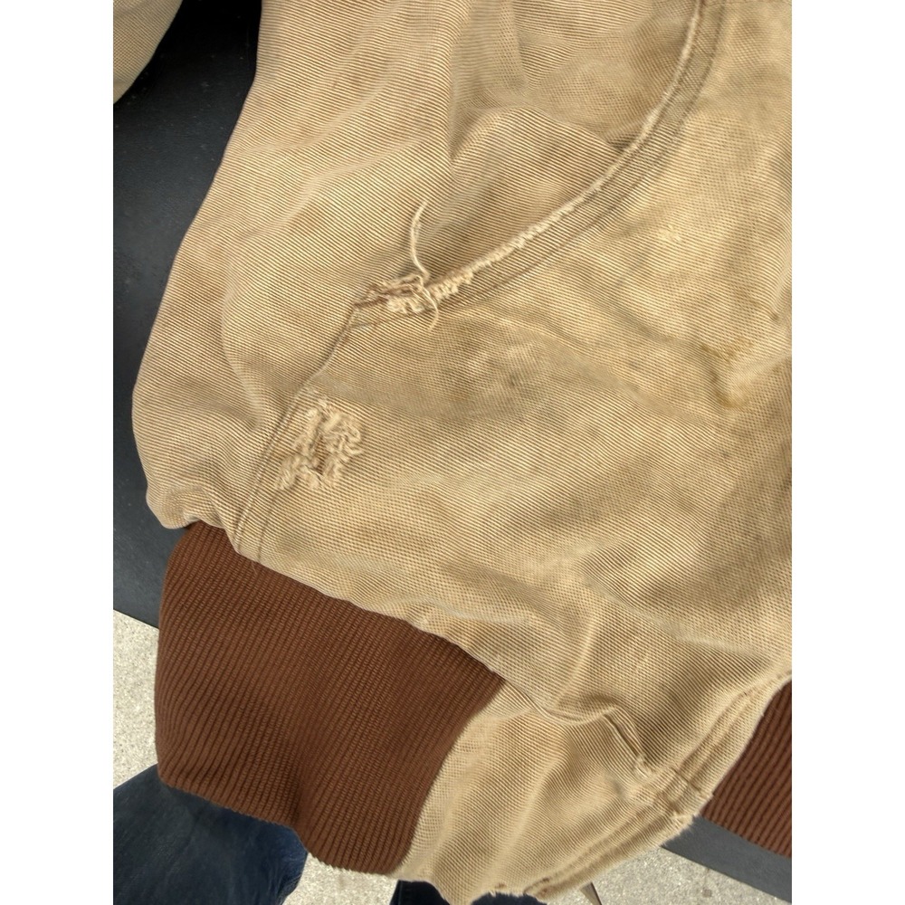 Vintage Carhartt Duck Canvas Hooded Work Jacket Distressed Brown XL Tall - Picture 3 of 10